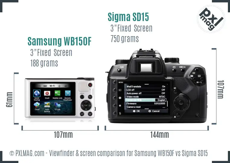 Samsung WB150F vs Sigma SD15 Screen and Viewfinder comparison