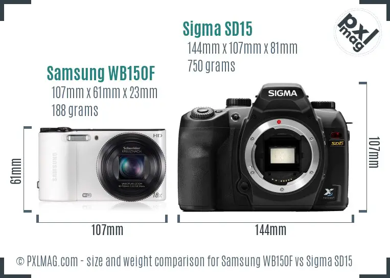 Samsung WB150F vs Sigma SD15 size comparison