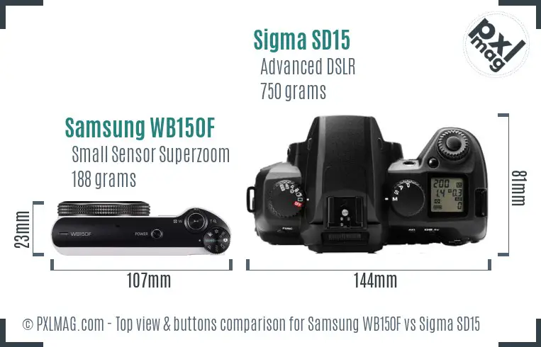 Samsung WB150F vs Sigma SD15 top view buttons comparison