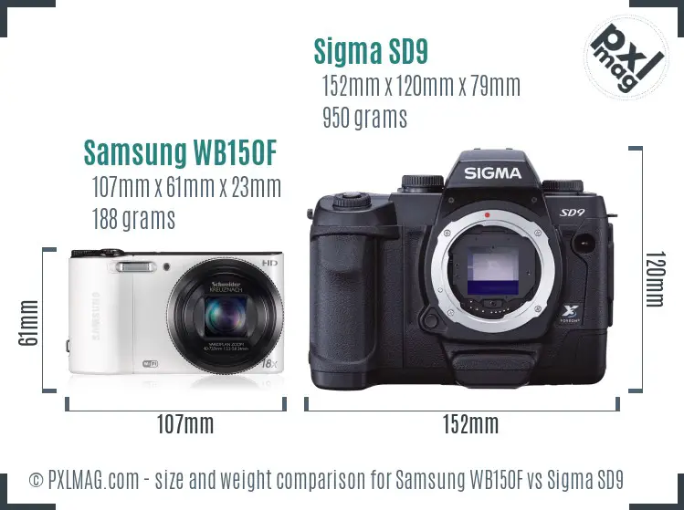 Samsung WB150F vs Sigma SD9 size comparison