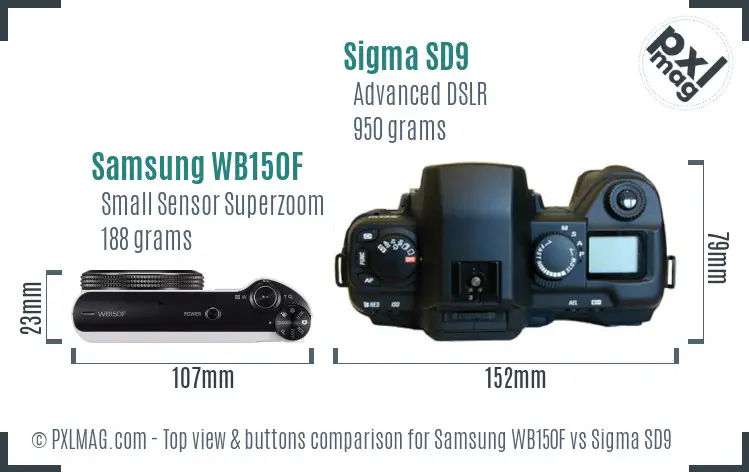 Samsung WB150F vs Sigma SD9 top view buttons comparison
