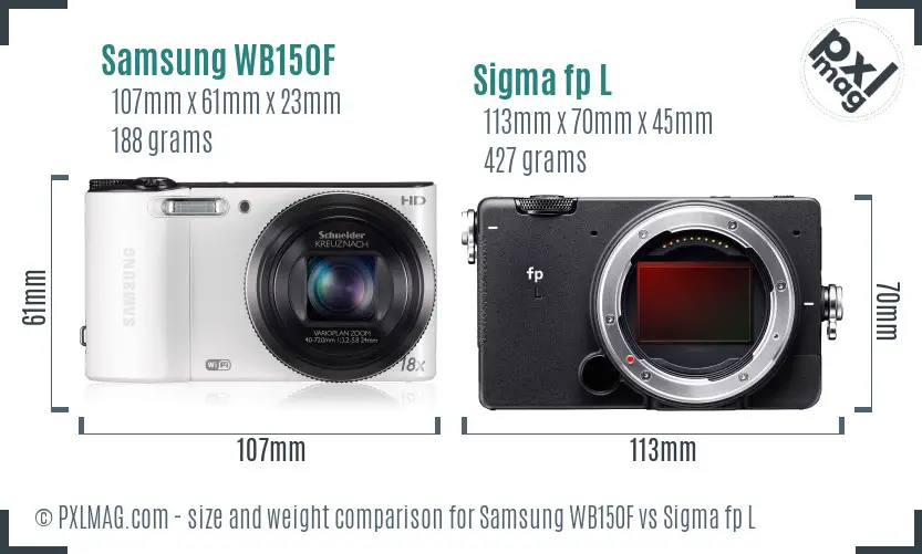 Samsung WB150F vs Sigma fp L size comparison