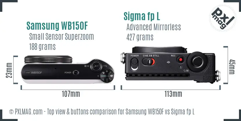 Samsung WB150F vs Sigma fp L top view buttons comparison