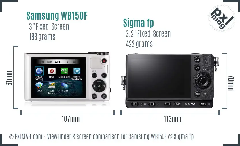 Samsung WB150F vs Sigma fp Screen and Viewfinder comparison