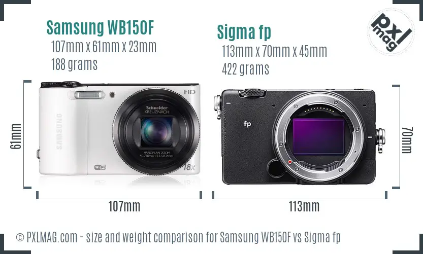 Samsung WB150F vs Sigma fp size comparison