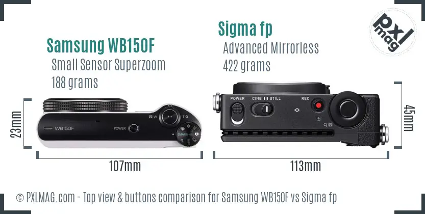 Samsung WB150F vs Sigma fp top view buttons comparison