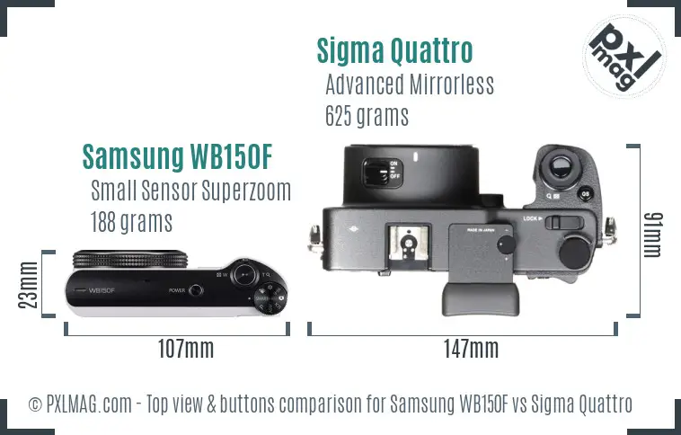 Samsung WB150F vs Sigma Quattro top view buttons comparison