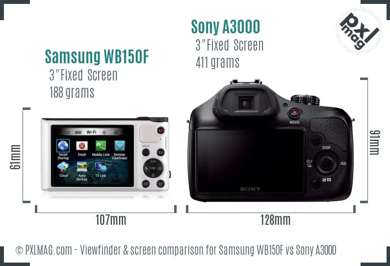 Samsung WB150F vs Sony A3000 Screen and Viewfinder comparison