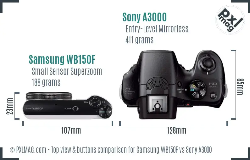 Samsung WB150F vs Sony A3000 top view buttons comparison