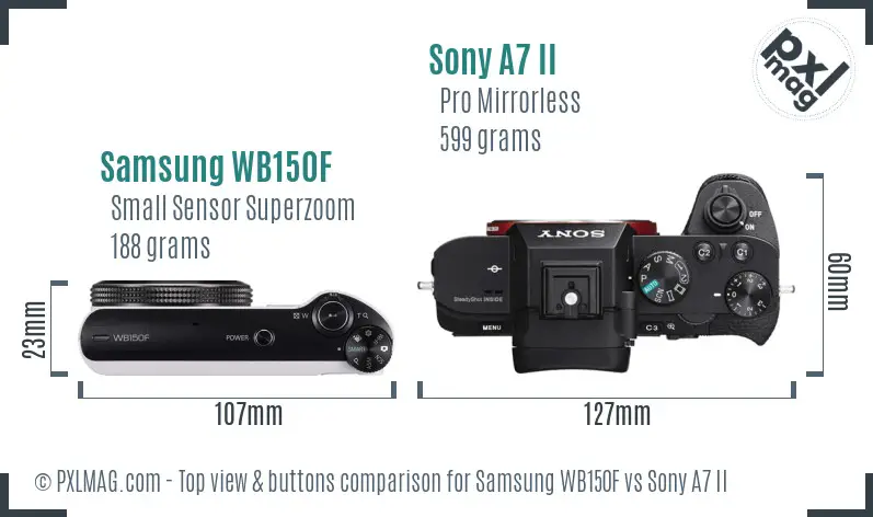 Samsung WB150F vs Sony A7 II top view buttons comparison