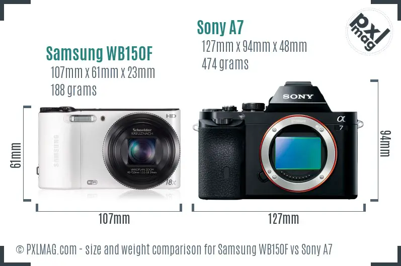 Samsung WB150F vs Sony A7 size comparison