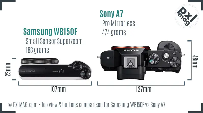 Samsung WB150F vs Sony A7 top view buttons comparison