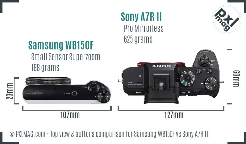Samsung WB150F vs Sony A7R II top view buttons comparison