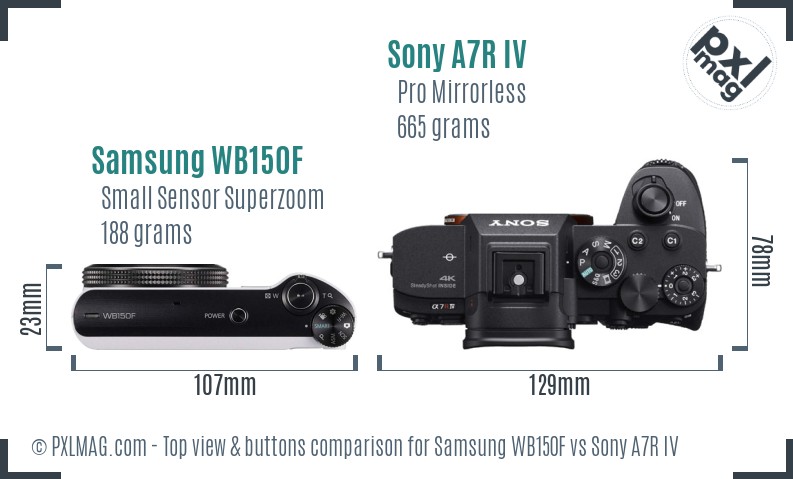 Samsung WB150F vs Sony A7R IV top view buttons comparison