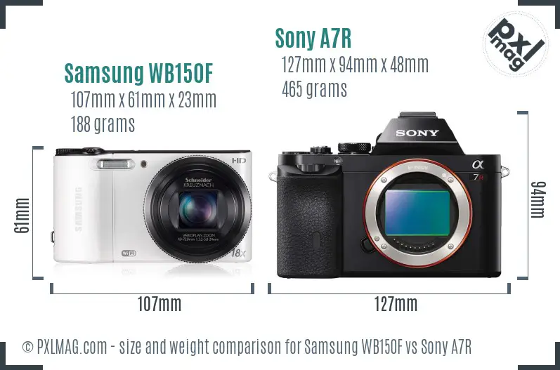 Samsung WB150F vs Sony A7R size comparison