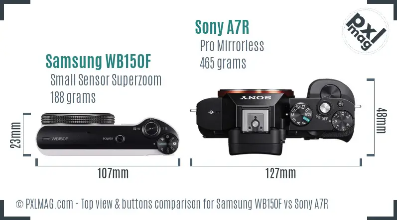 Samsung WB150F vs Sony A7R top view buttons comparison