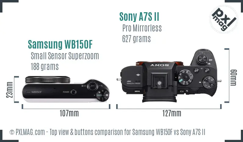 Samsung WB150F vs Sony A7S II top view buttons comparison