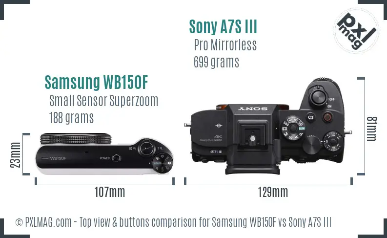 Samsung WB150F vs Sony A7S III top view buttons comparison