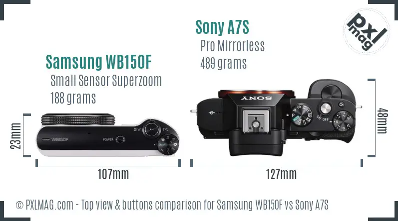 Samsung WB150F vs Sony A7S top view buttons comparison