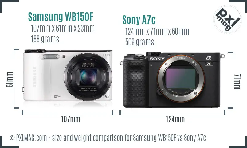 Samsung WB150F vs Sony A7c size comparison Samsung WB150F vs Sony A7c size comparison