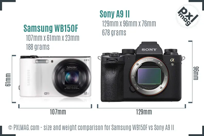 Samsung WB150F vs Sony A9 II size comparison