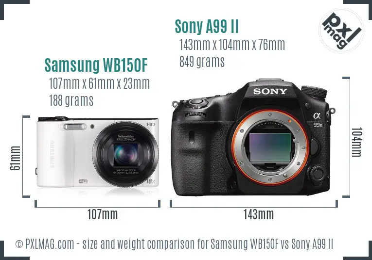 Samsung WB150F vs Sony A99 II size comparison