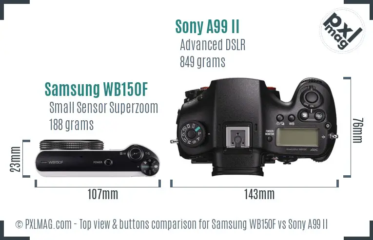 Samsung WB150F vs Sony A99 II top view buttons comparison