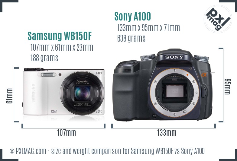 Samsung WB150F vs Sony A100 size comparison