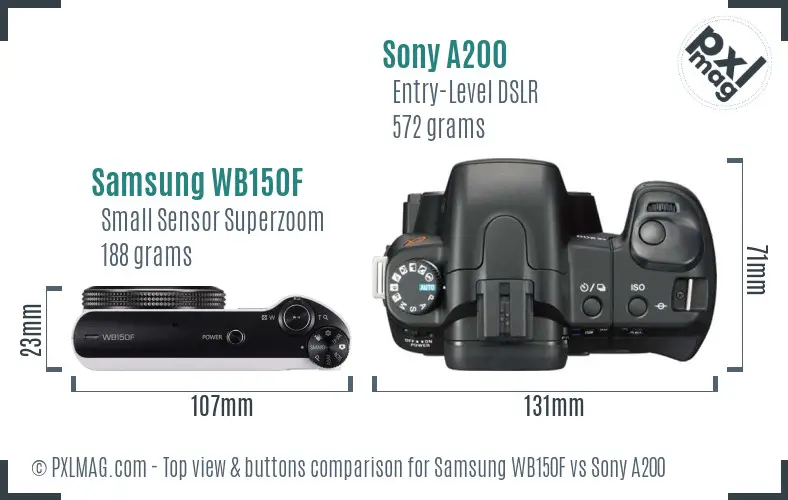 Samsung WB150F vs Sony A200 top view buttons comparison