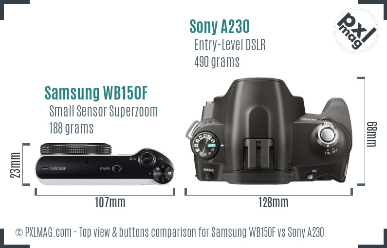 Samsung WB150F vs Sony A230 top view buttons comparison