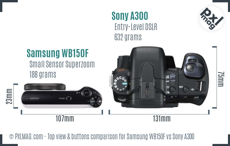 Samsung WB150F vs Sony A300 top view buttons comparison