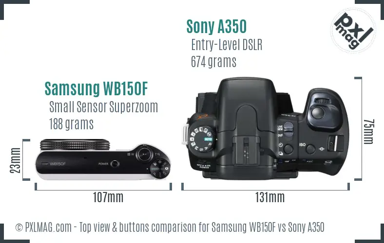 Samsung WB150F vs Sony A350 top view buttons comparison
