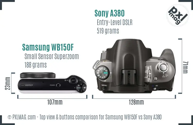 Samsung WB150F vs Sony A380 top view buttons comparison