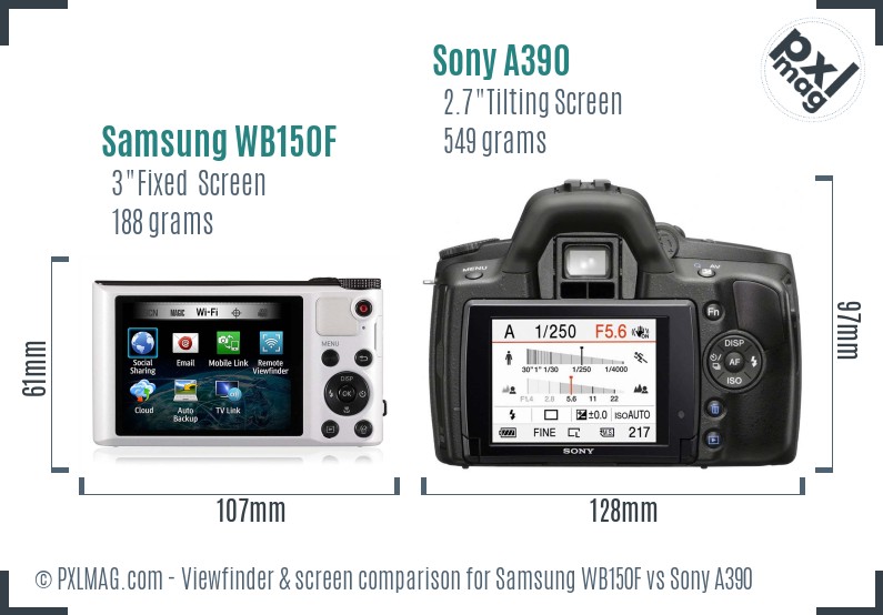 Samsung WB150F vs Sony A390 Screen and Viewfinder comparison