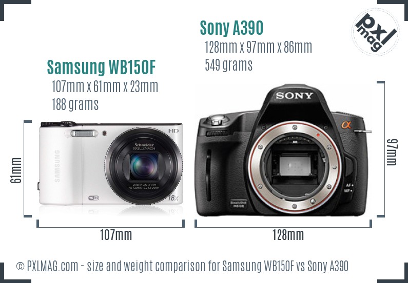 Samsung WB150F vs Sony A390 size comparison Samsung WB150F vs Sony A390 size comparison