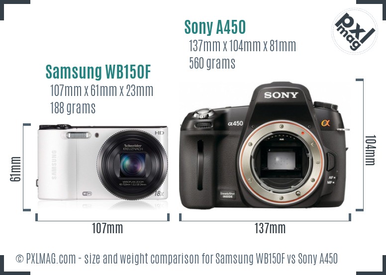 Samsung WB150F vs Sony A450 size comparison