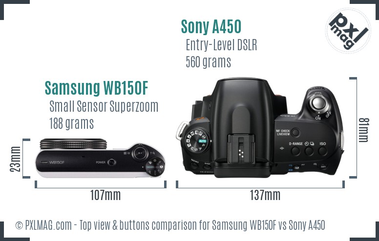 Samsung WB150F vs Sony A450 top view buttons comparison