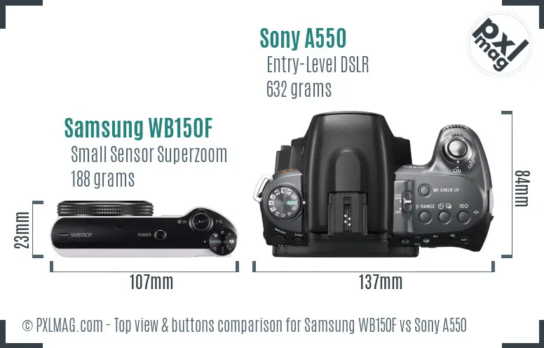 Samsung WB150F vs Sony A550 top view buttons comparison