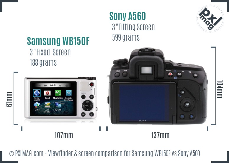 Samsung WB150F vs Sony A560 Screen and Viewfinder comparison