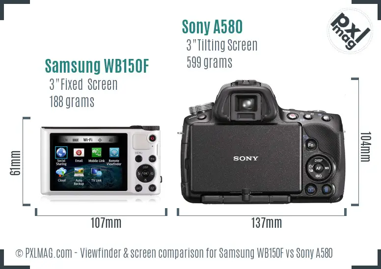 Samsung WB150F vs Sony A580 Screen and Viewfinder comparison Samsung WB150F vs Sony A580 Screen and Viewfinder comparison