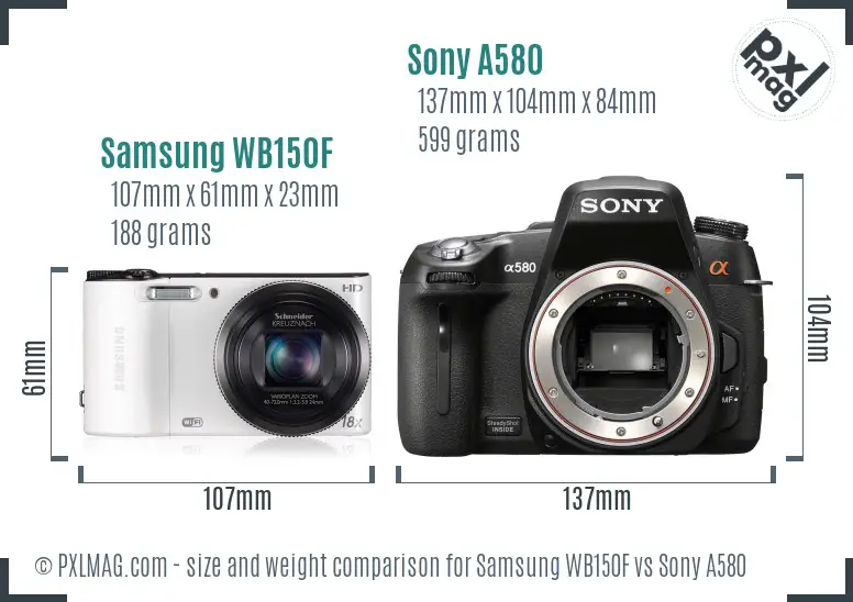 Samsung WB150F vs Sony A580 size comparison Samsung WB150F vs Sony A580 size comparison