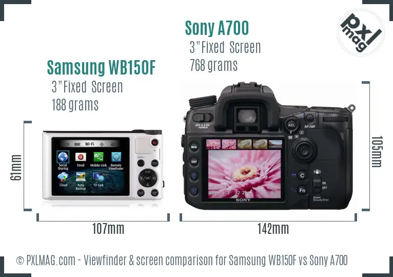 Samsung WB150F vs Sony A700 Screen and Viewfinder comparison