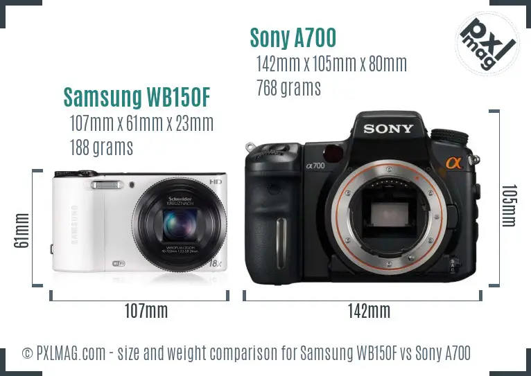 Samsung WB150F vs Sony A700 size comparison