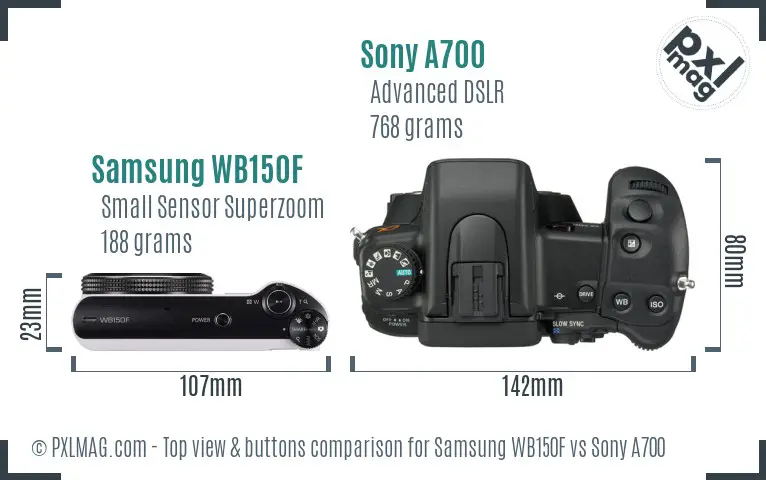 Samsung WB150F vs Sony A700 top view buttons comparison