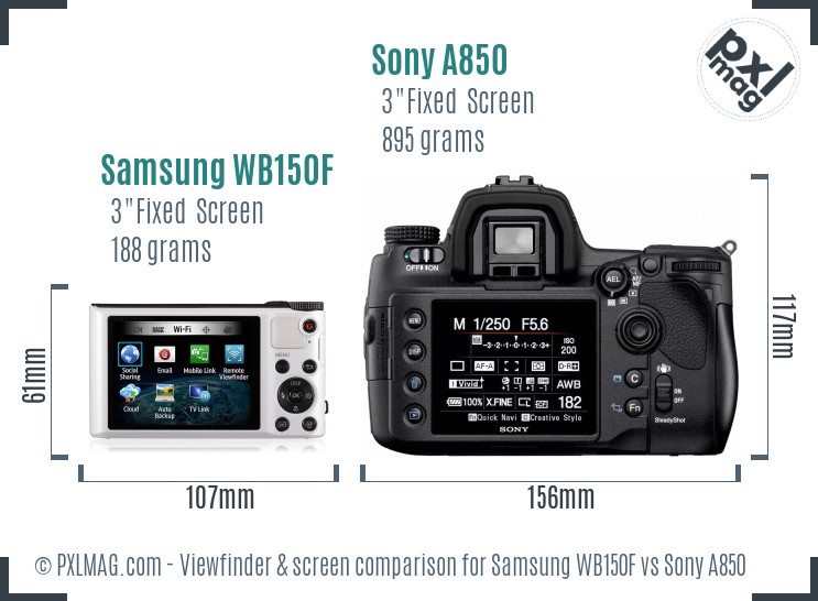 Samsung WB150F vs Sony A850 Screen and Viewfinder comparison