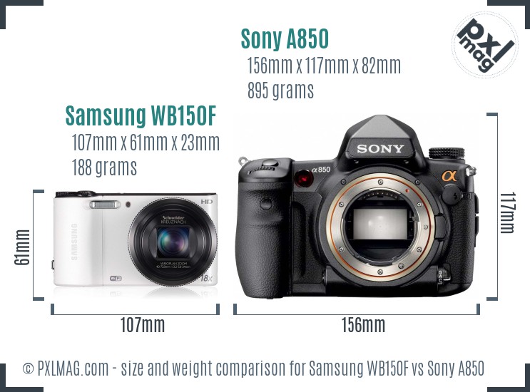 Samsung WB150F vs Sony A850 size comparison