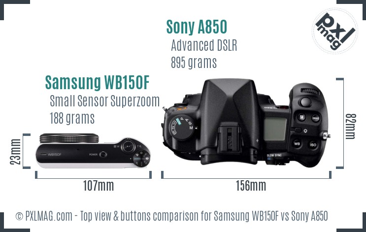 Samsung WB150F vs Sony A850 top view buttons comparison
