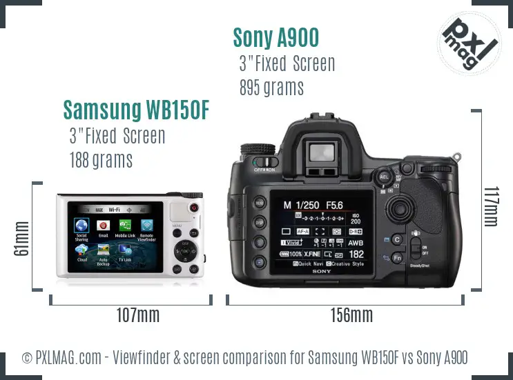 Samsung WB150F vs Sony A900 Screen and Viewfinder comparison