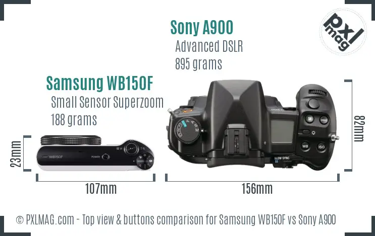 Samsung WB150F vs Sony A900 top view buttons comparison