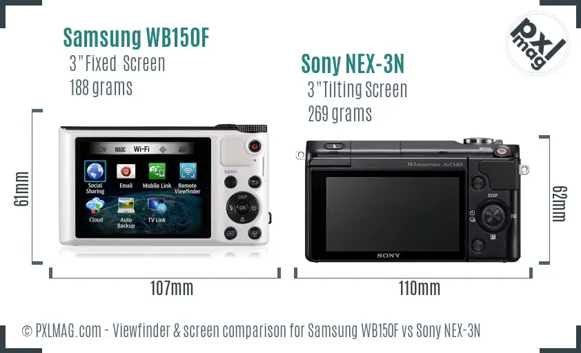 Samsung WB150F vs Sony NEX-3N Screen and Viewfinder comparison